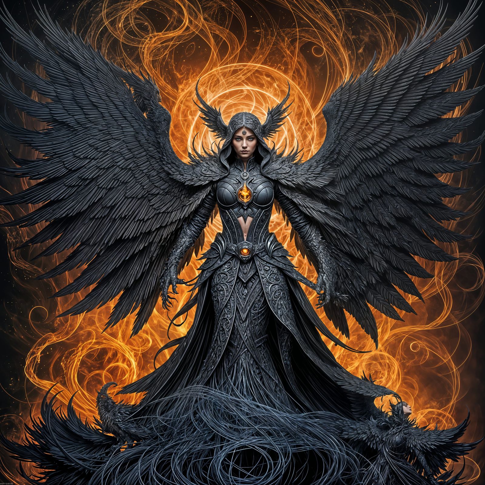 Dark Angel of Death Silhouette Portrait in Art Nouveau Style