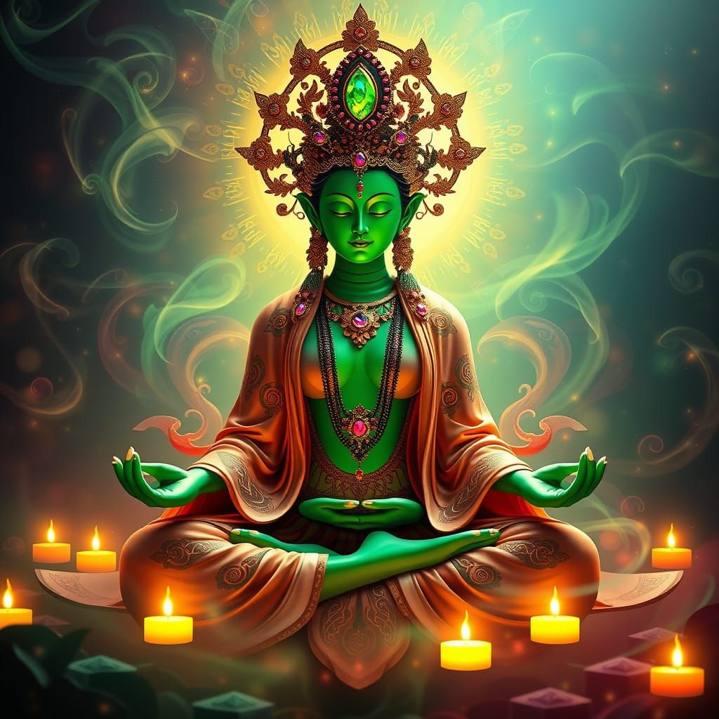 Ethereal Green Tara in Mystical Lotus Pose