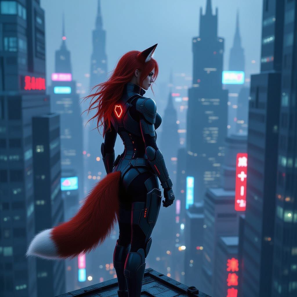 Cyberpunk Vigilante in Futuristic Metropolis