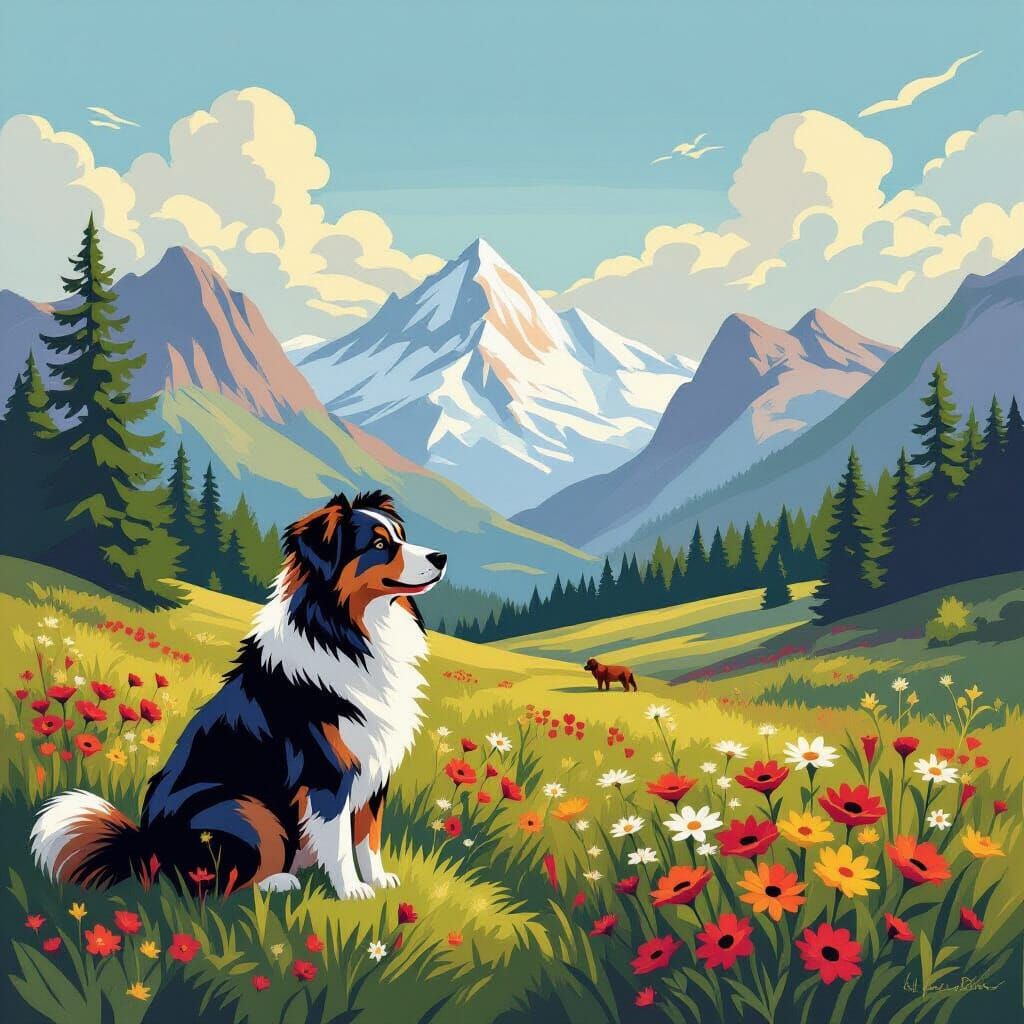 Serene Landscape with Animal: Bob Ross Style