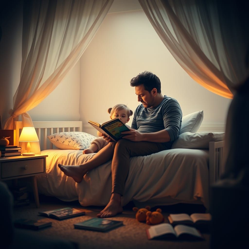 Father Reading Fairy Tale in Cozy Bedroom