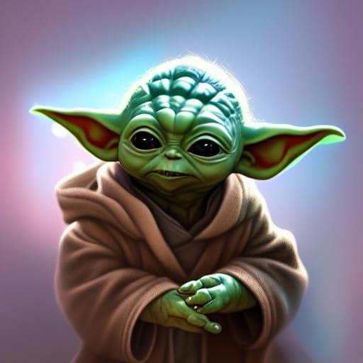 Baby Yoda Portrait in Hyperdetailed Art Style