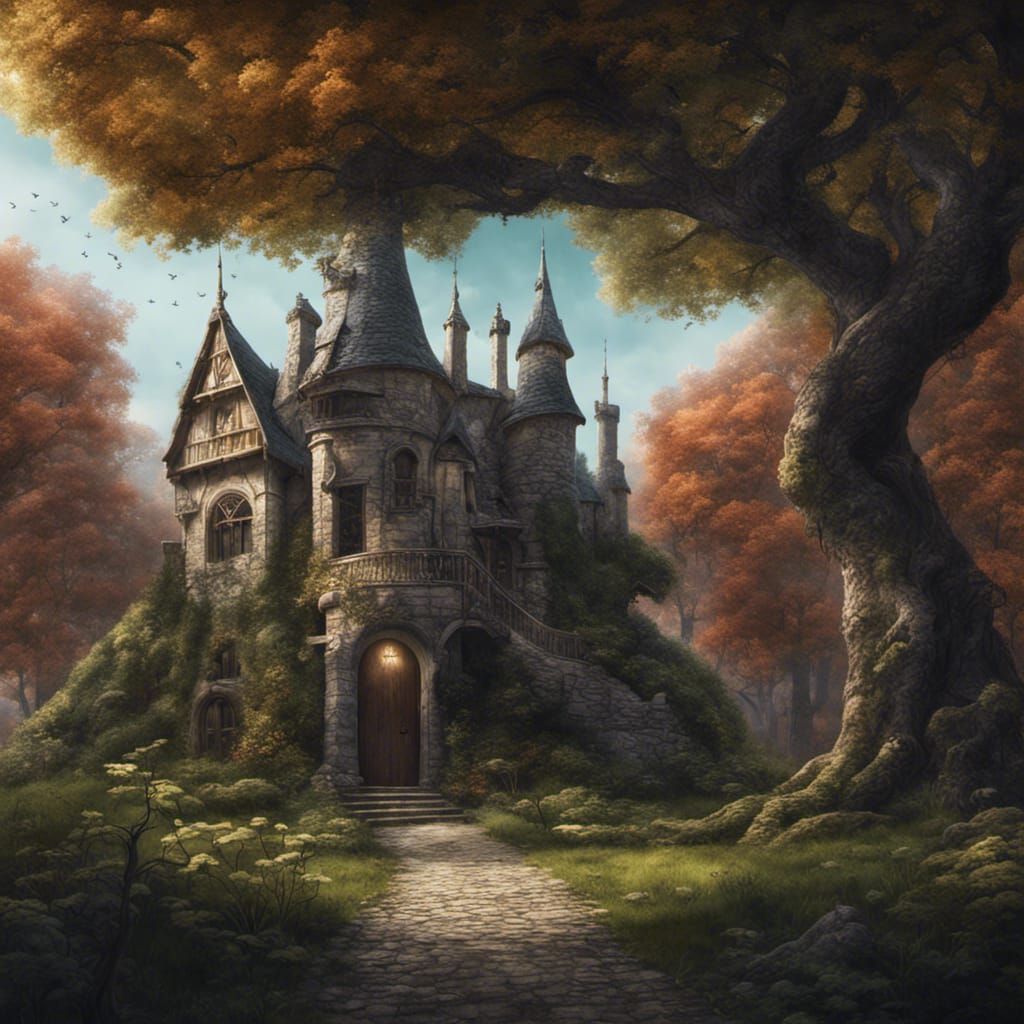Medieval House in Forest: Detailed Matte Painting
