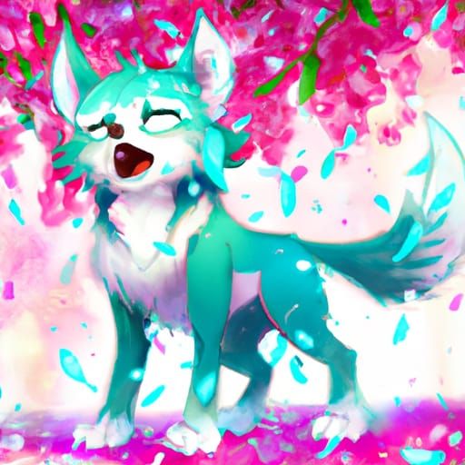 Chibi Mint Wolf in Spring Wonderland