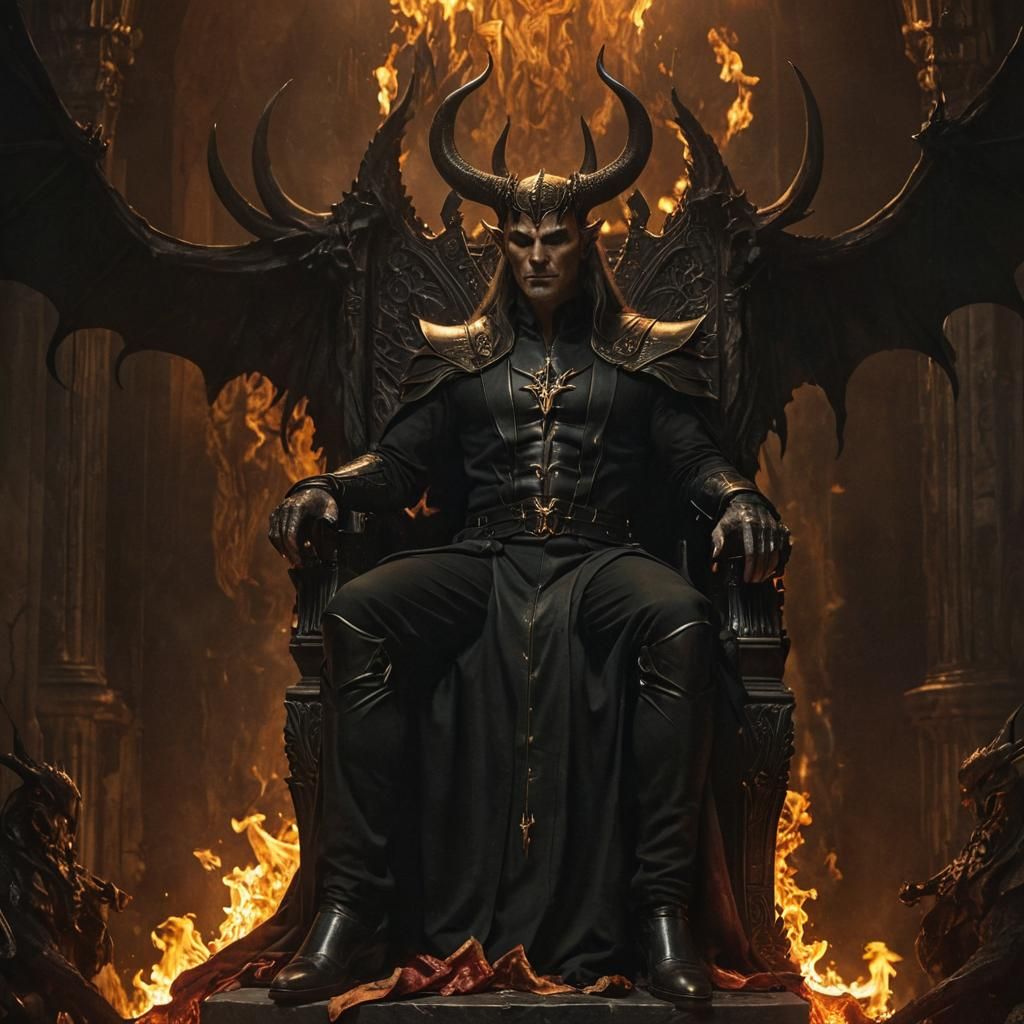 Lucifer Enthroned in Hell: A Dark Fantasy Illustration