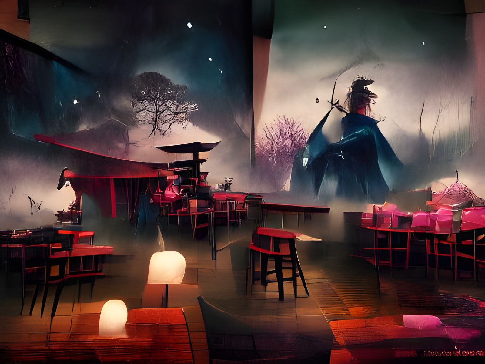 Samurai in Night Cafe: Fairytale Illustration
