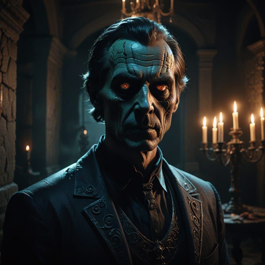 Eerie Mansion Birthday Party Portrait with Glowing Eyes