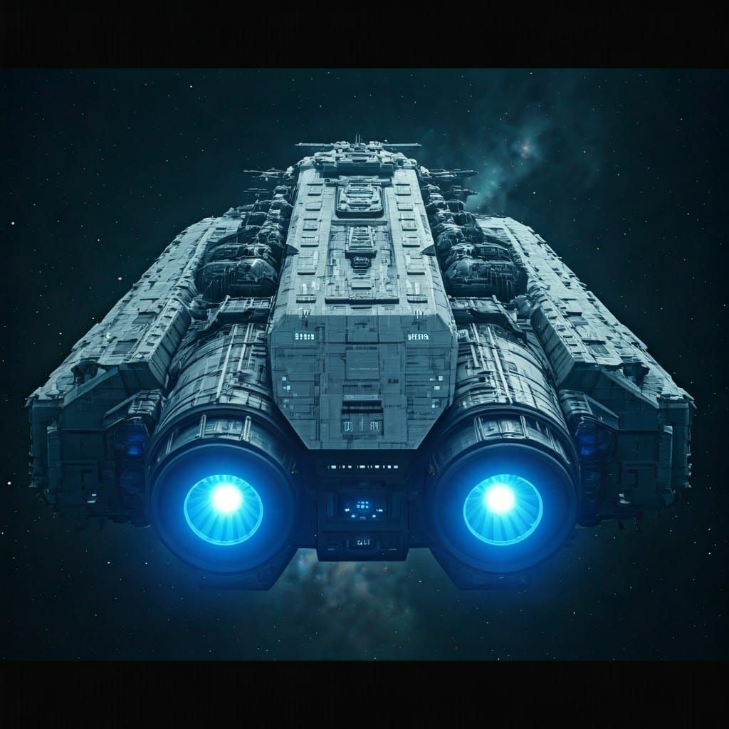 Dramatic Spaceship in Nebula, Cinematic Film Still