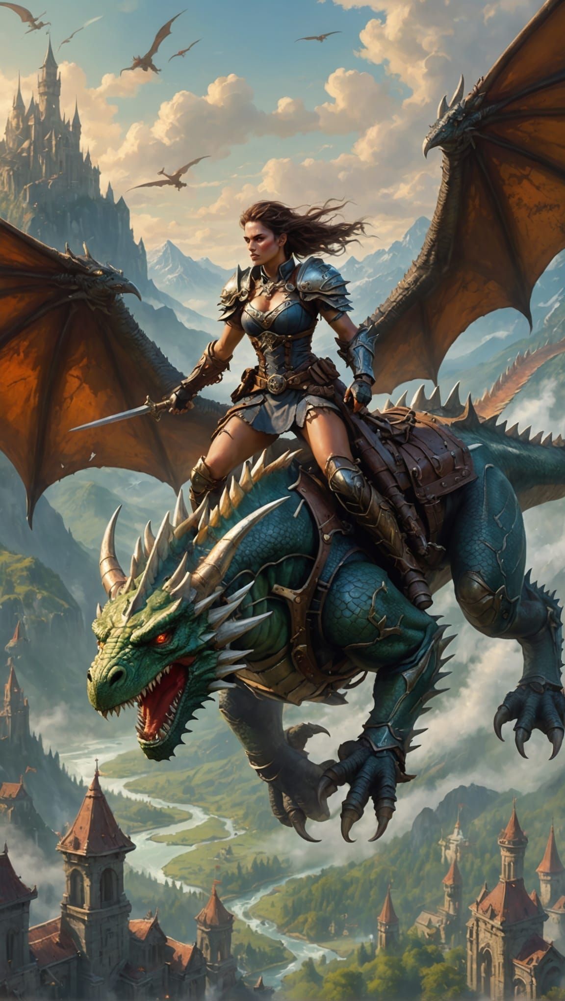 Orc Warrior Woman on Mechanical Dragon