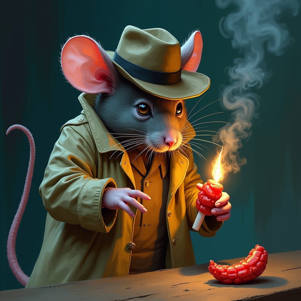 Distressed Rat Smoking Candy: Film Noir Illustration