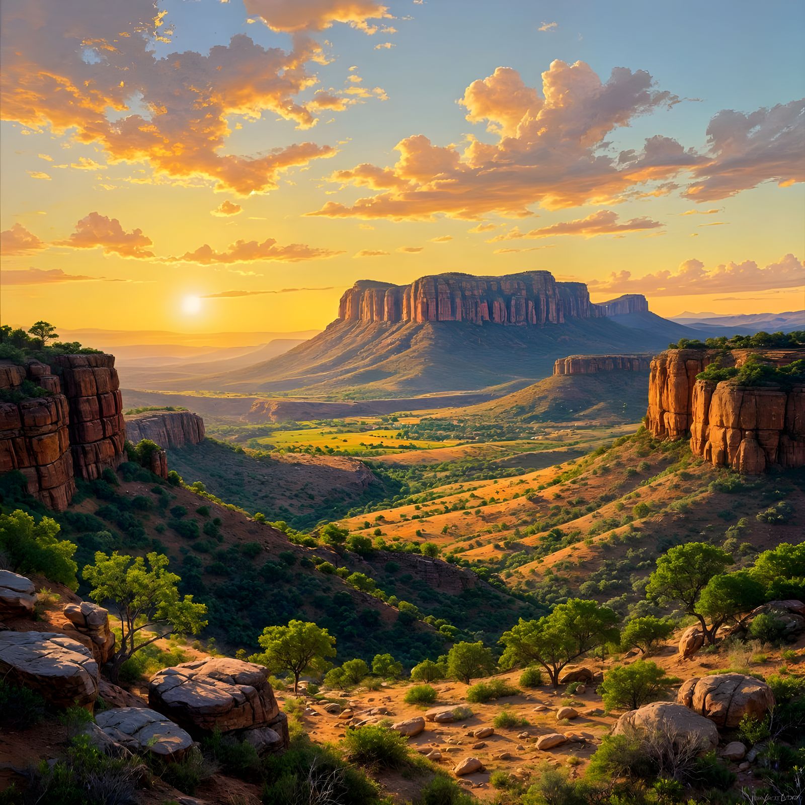 Magaliesberg Mountains Landscape Painting in Thomas Baines S...