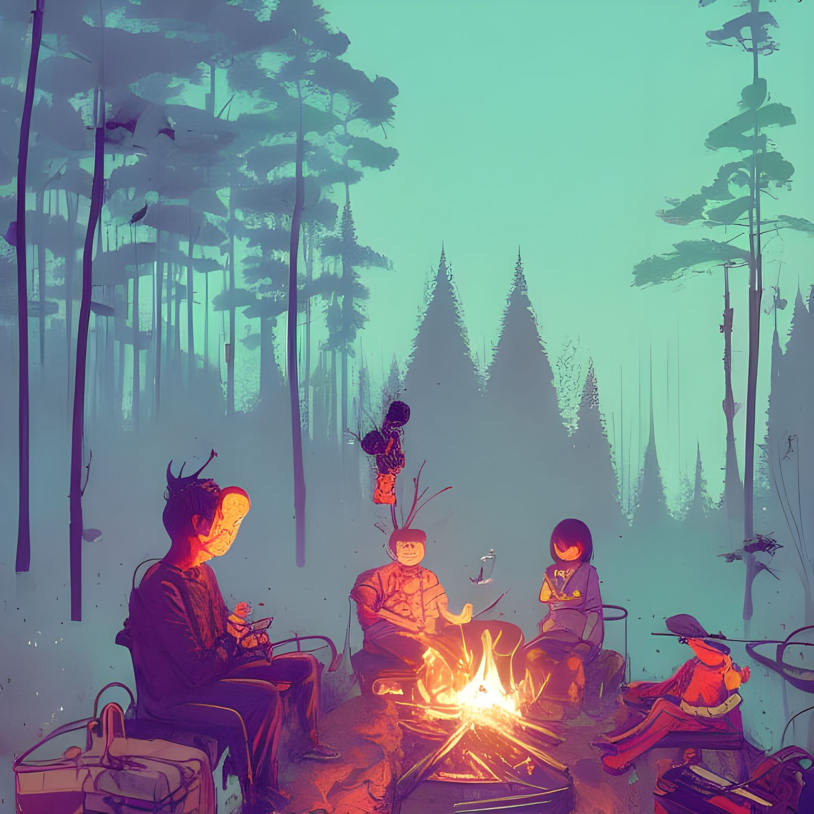 Cozy Campfire Scene in Detailed Matte Photography