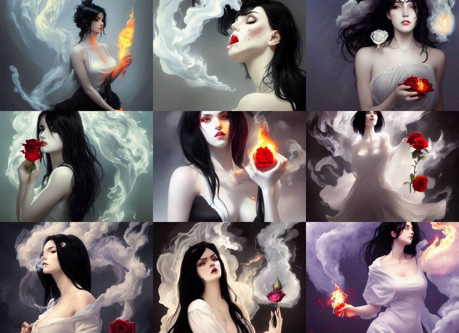 Ethereal Woman with Burning Rose, Hyperdetailed Portrait