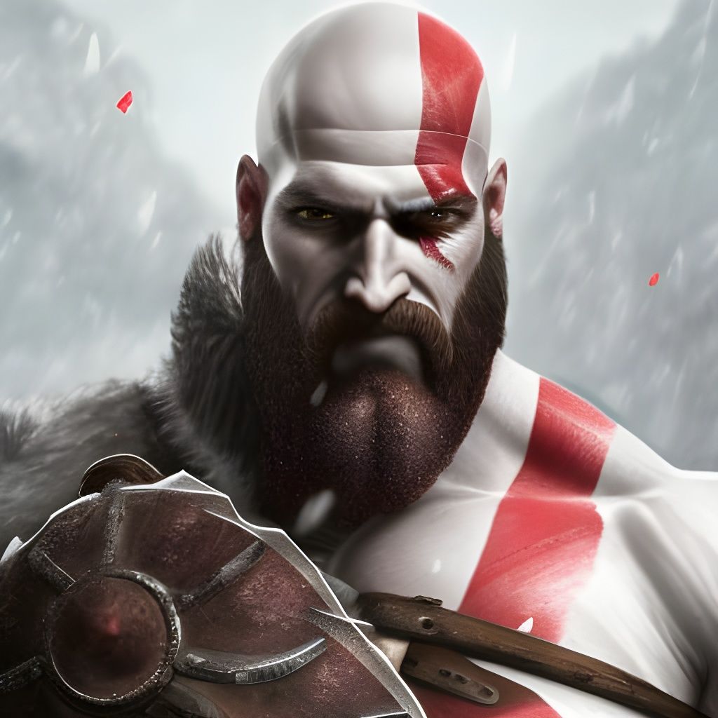God of War Kratos Portrait in Hyperdetailed Style