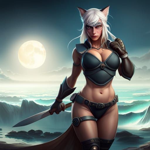 Muscular Catgirl with Eyepatch: Fantasy Concept Art