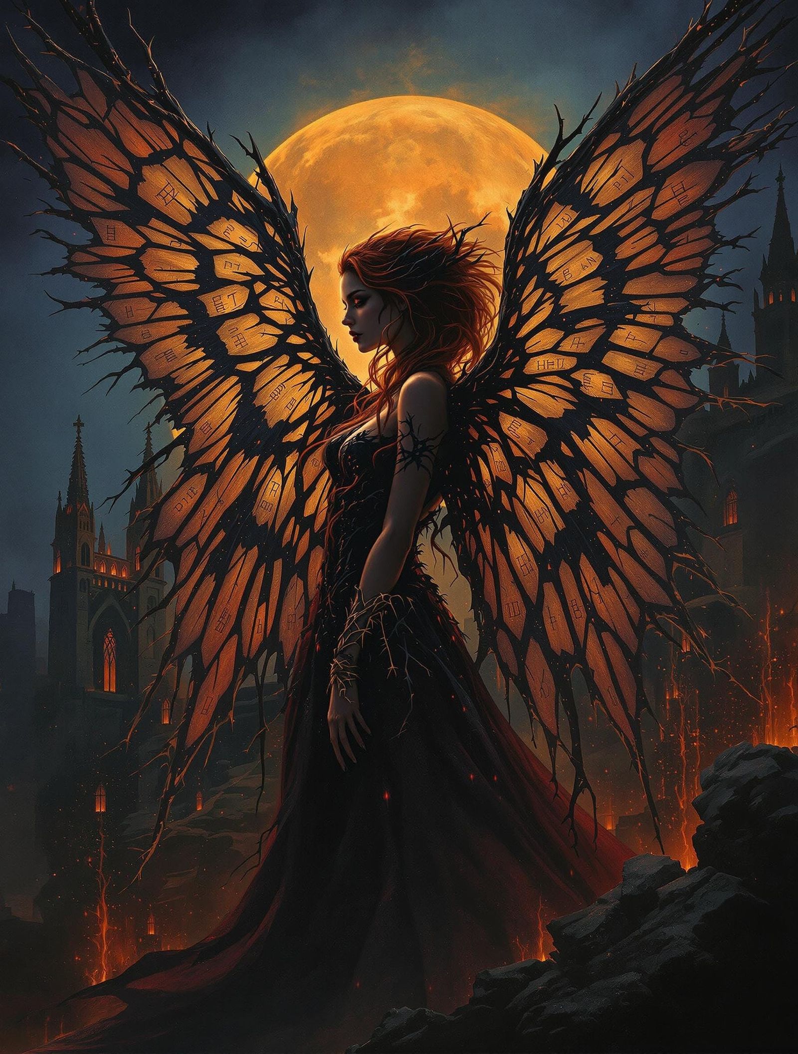 Gothic Fairy Amidst Ruins in Candlelit Splendor