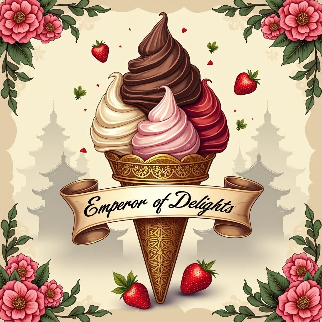 Ornate Ice Cream Cone Ad in Vintage Style
