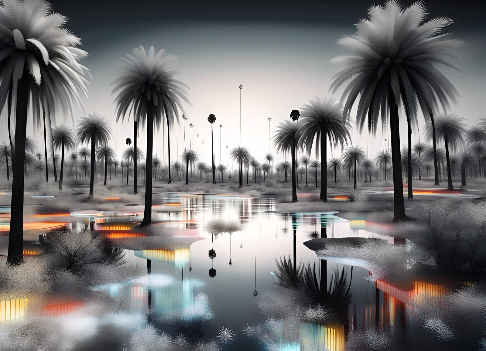 Dreamlike Savannah and Vivid Oasis in Digital Art