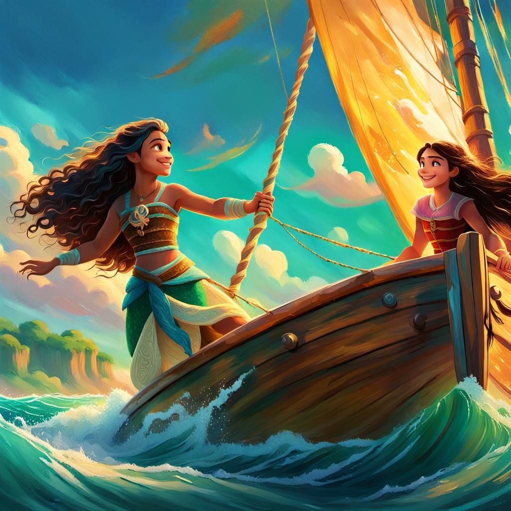 Moana and Rapunzel Sailing: Disney-Inspired Digital Painting