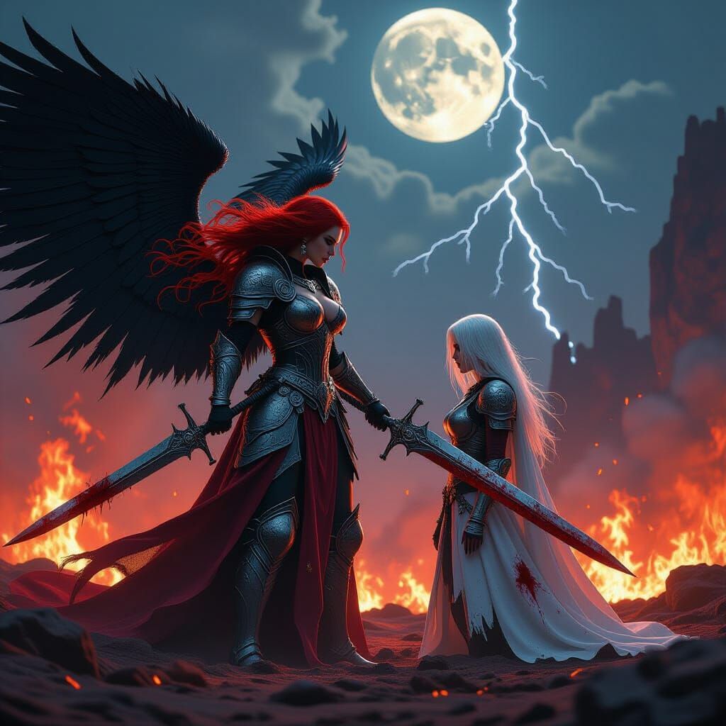 Goddess in Hellish Landscape, Cinematic Film Still