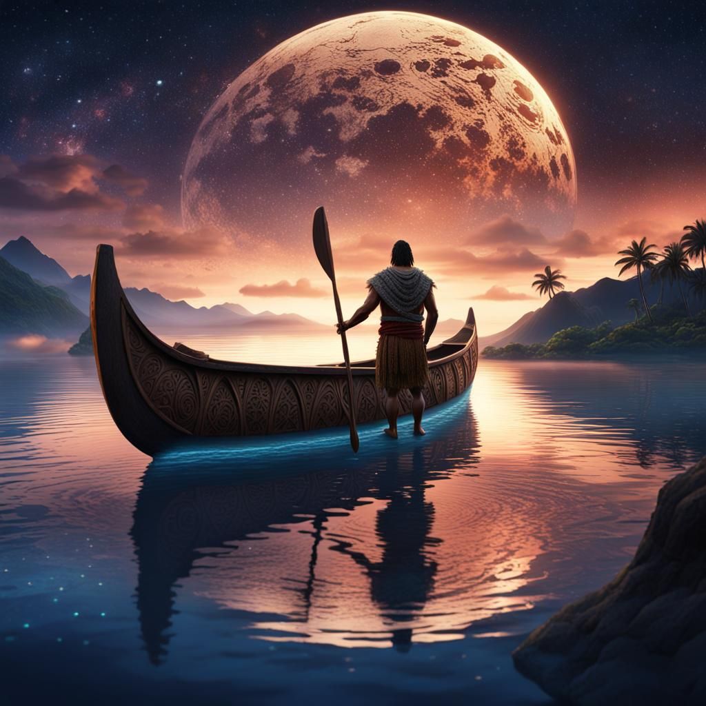 Polynesian Navigator Discovering New Land, Digital Art
