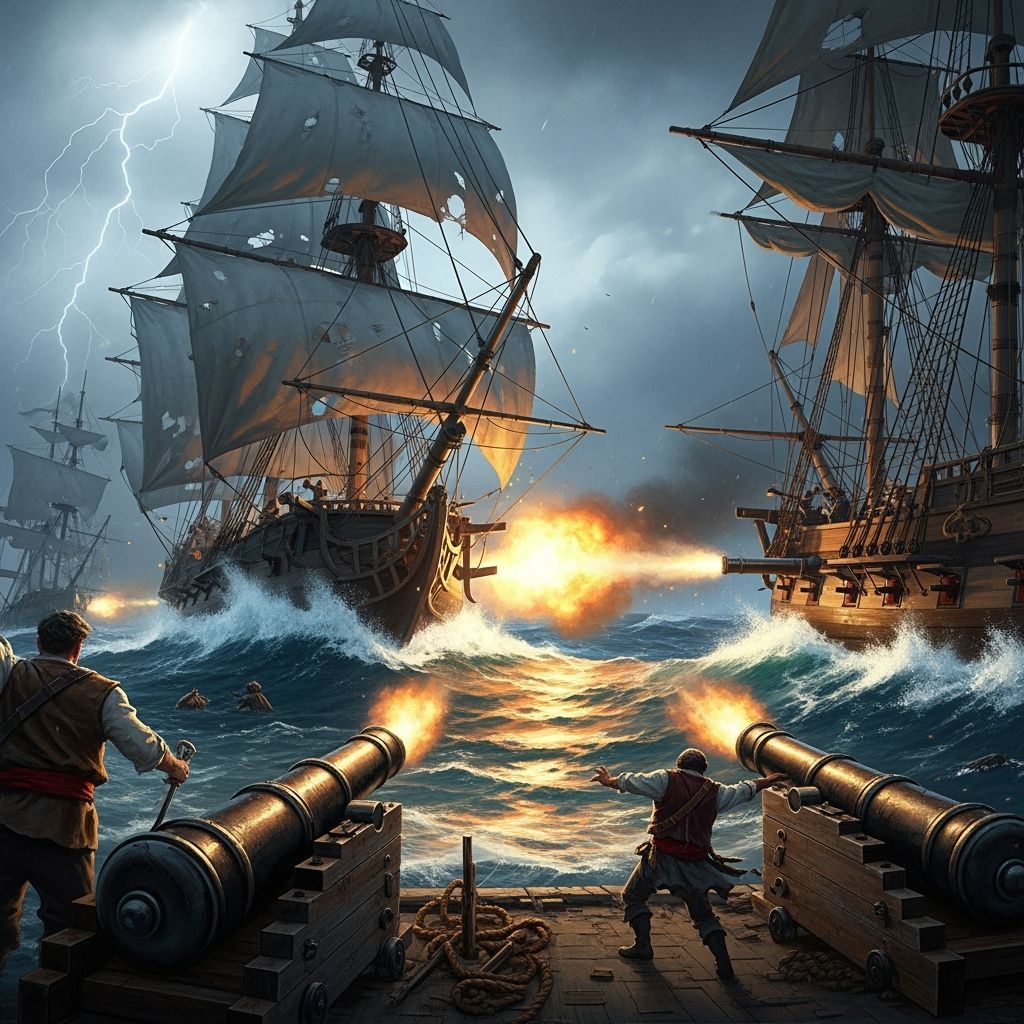 Pirate Battle on Stormy Seas: Dramatic Art