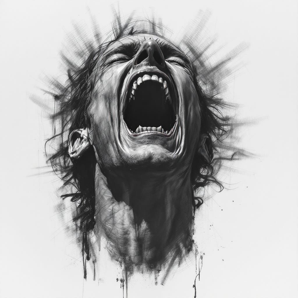 Man Screaming: Detailed Charcoal Drawing