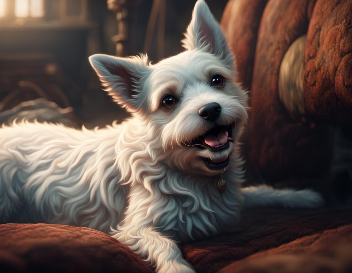 Happy Cute Millie Dog in Digital Matte Painting