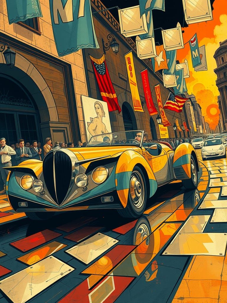 Futuristic Car in Motion, Epic Futurism Style