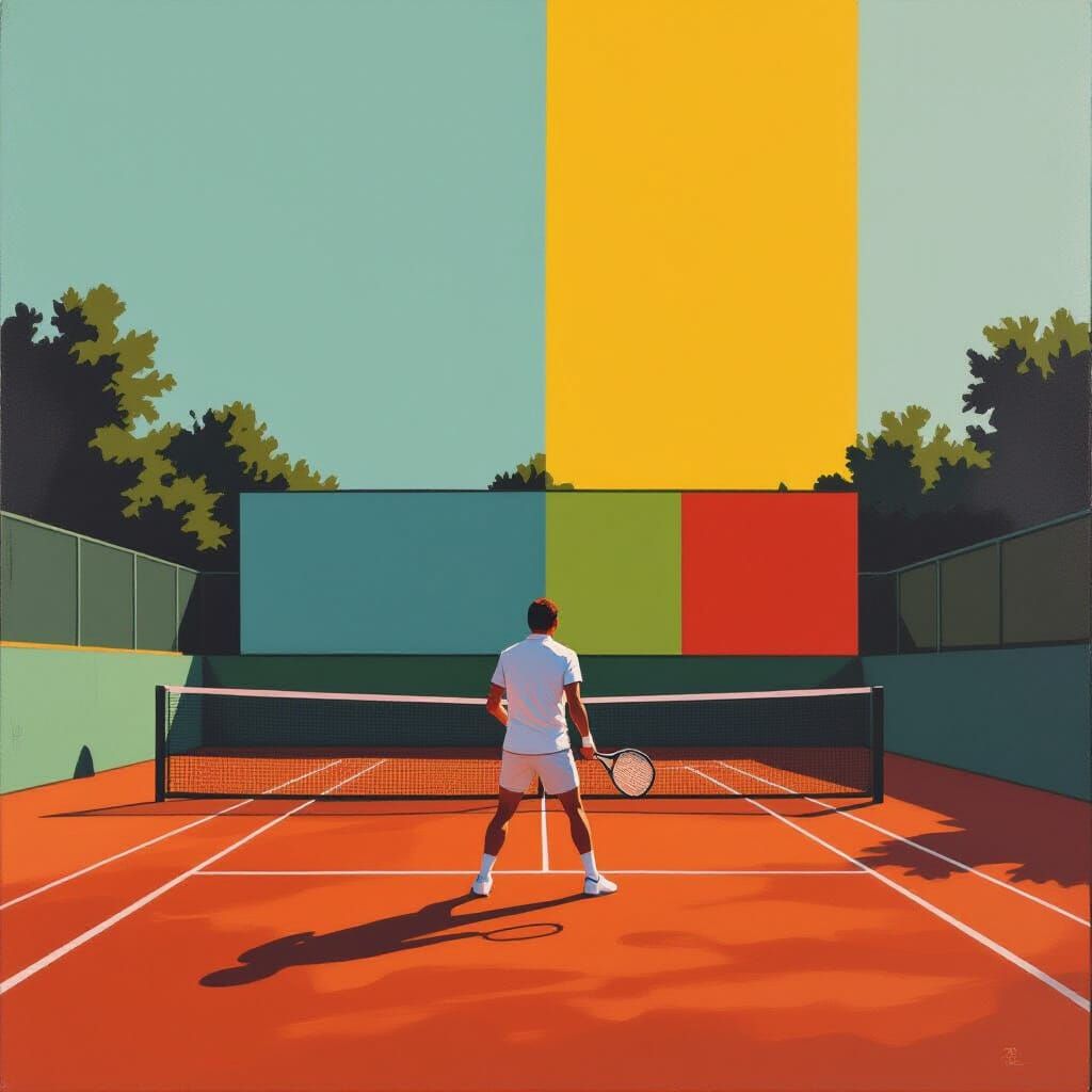 Tennis Player on Clay Court in Abstract Expressionism