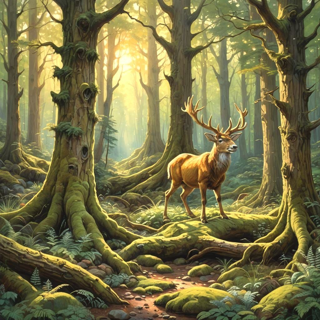 Forest Gathering as Oil Painting