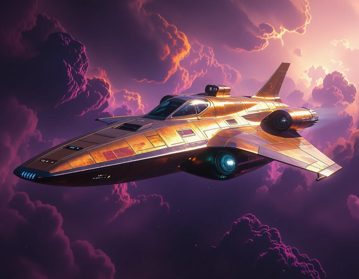 Shark-Inspired Starship in Purple Nebula, Foss Style