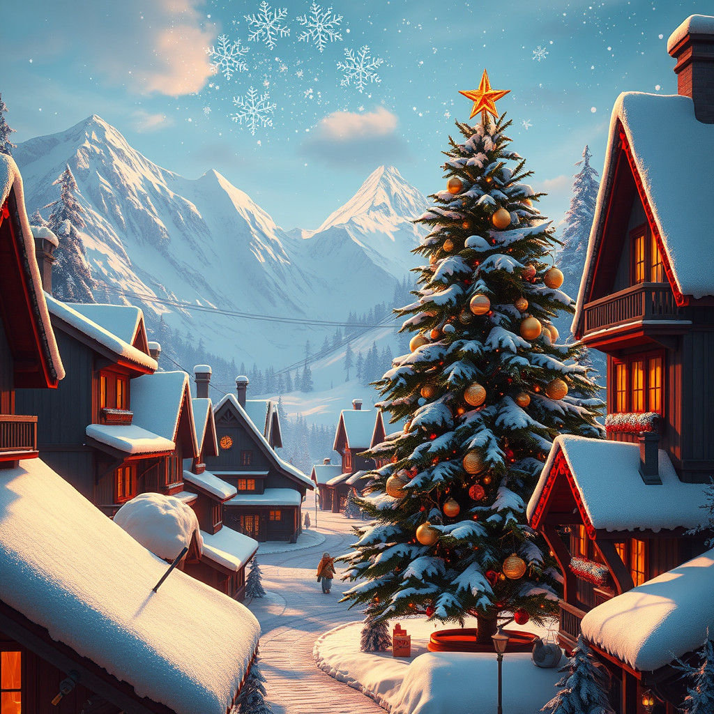 Detailed Christmas Village Matte Painting in 8K