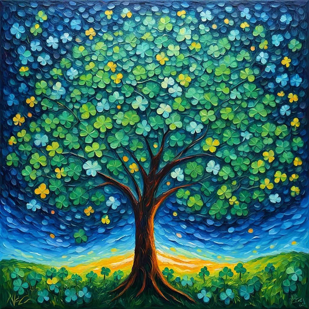 Magical Clover Tree in Neo-Impressionist Style