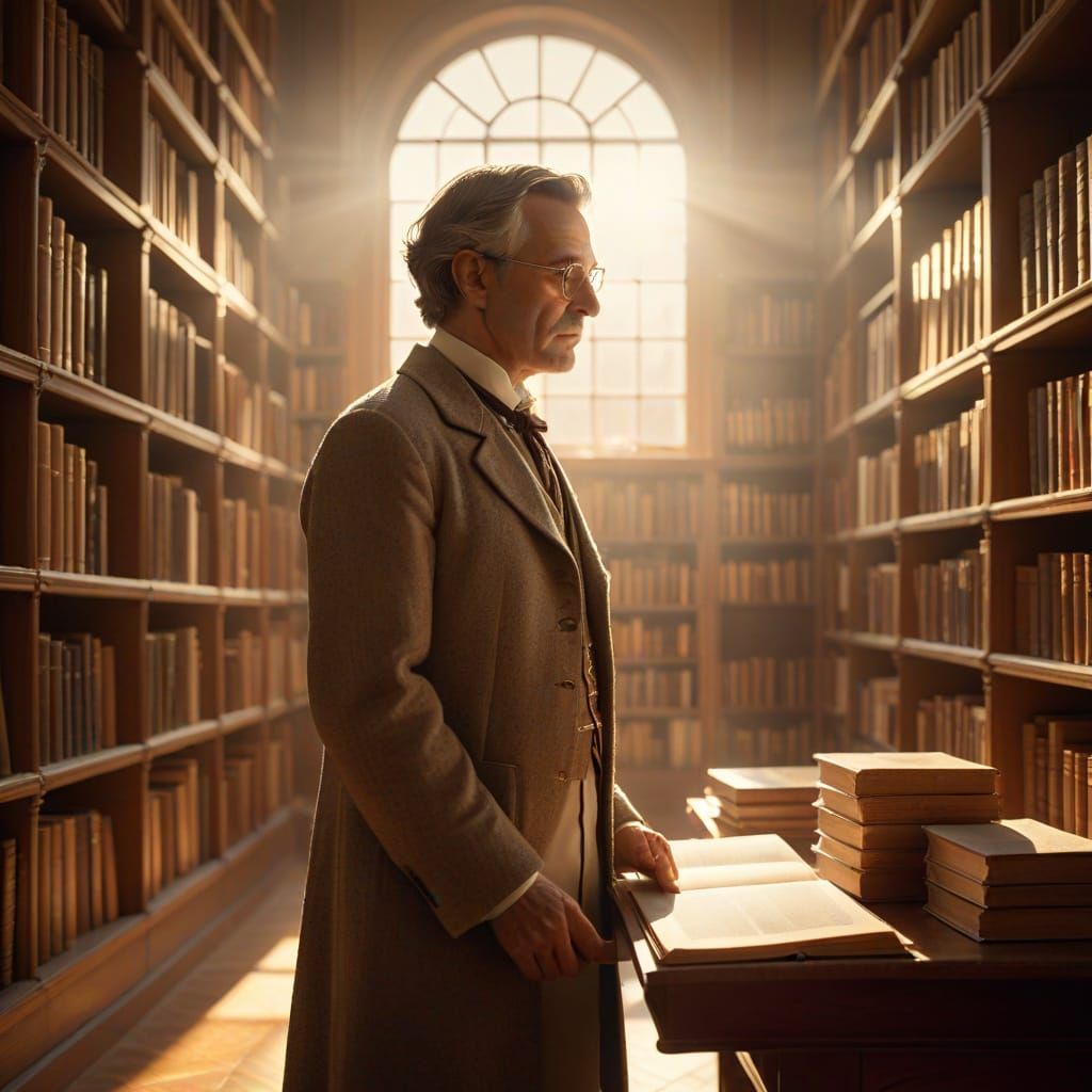 Historian in Library: Photorealistic 1900s Style