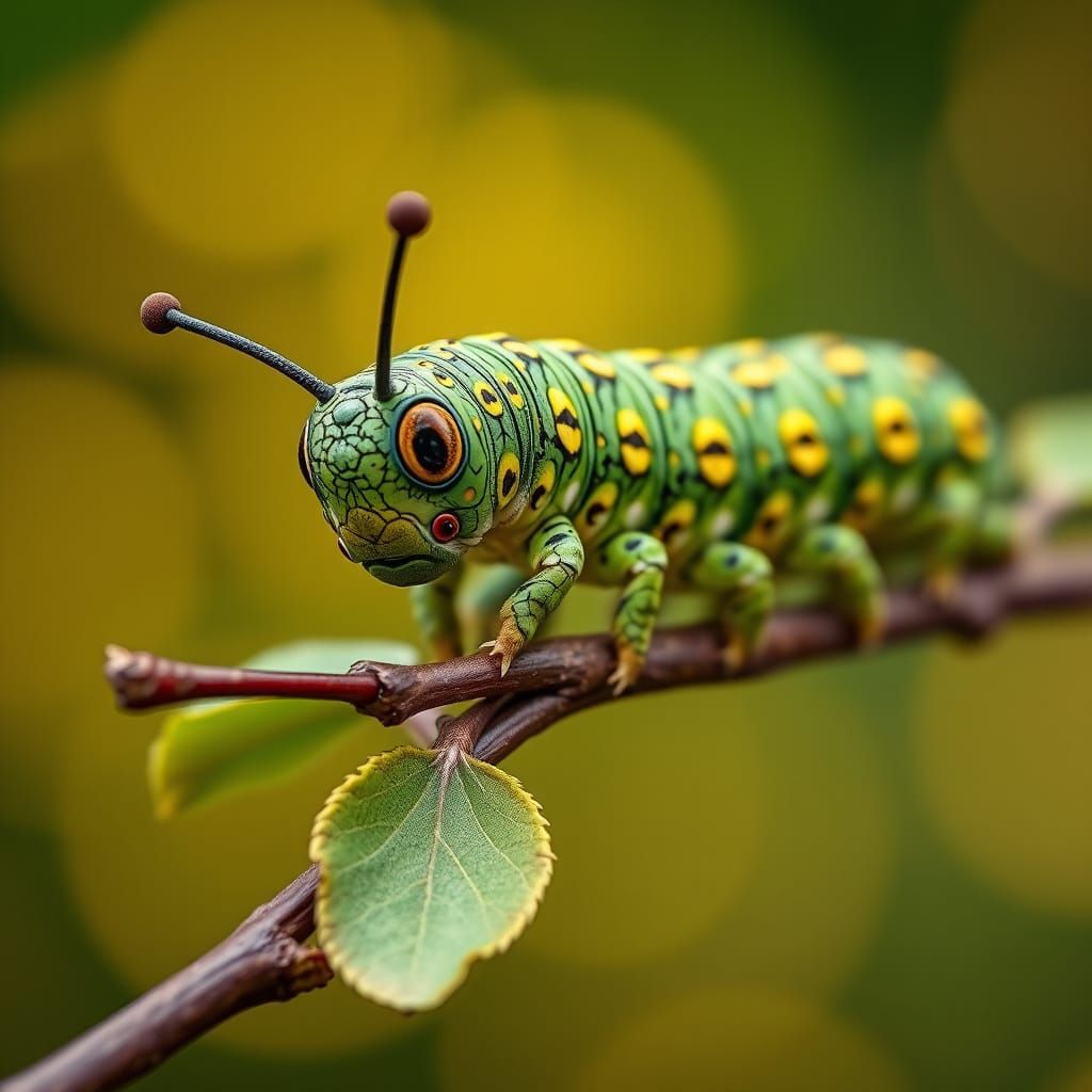 Vivid Saddleback Caterpillar Close-Up with Bokeh Background