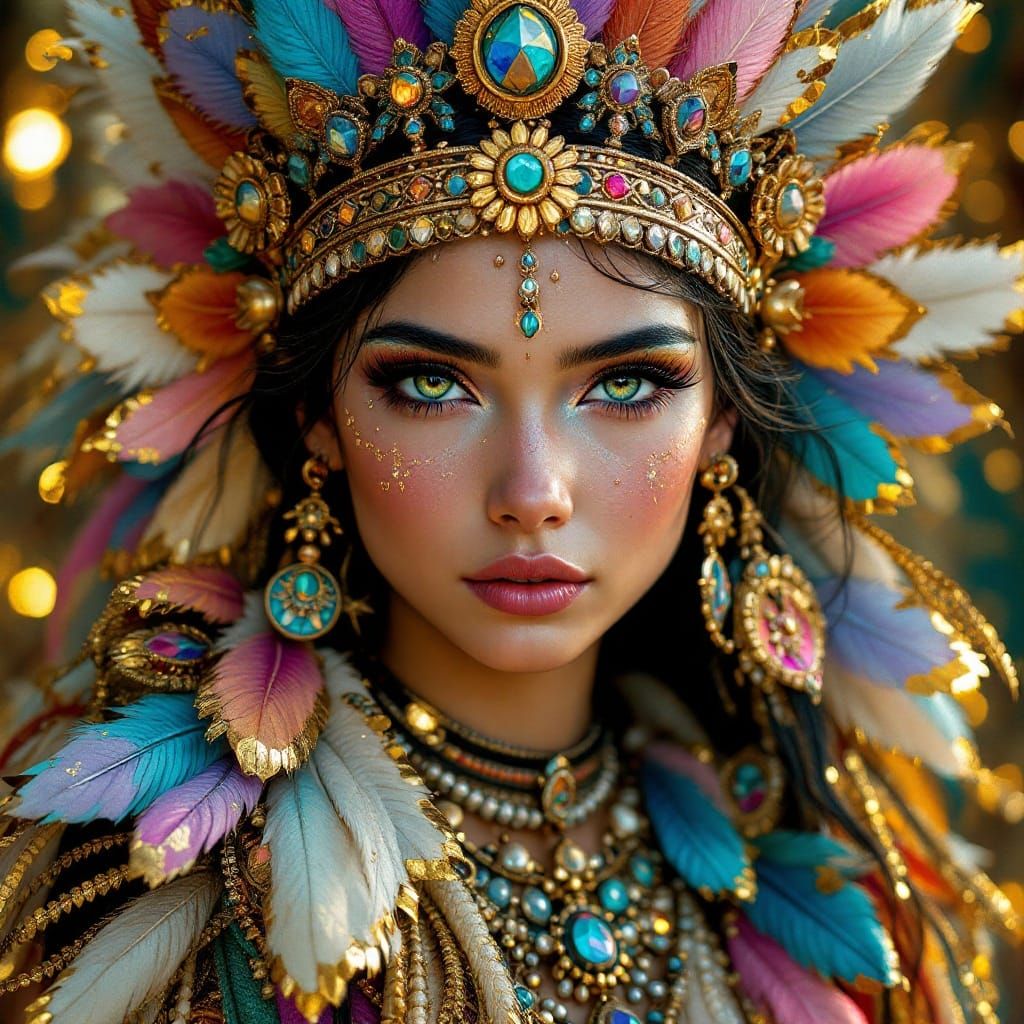 Aztec Princess Portrait in Pastel Colors