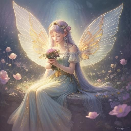 Enchanting Fairy Flute Player in Giant Flower