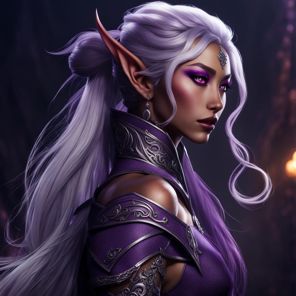 Dark Elf with Silver Hair and Purple Eyes