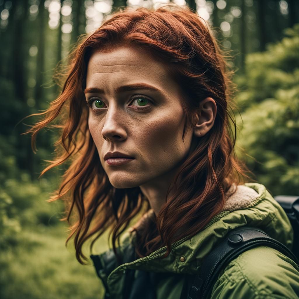 Auburn-Haired Woman in Cinematic Film Still