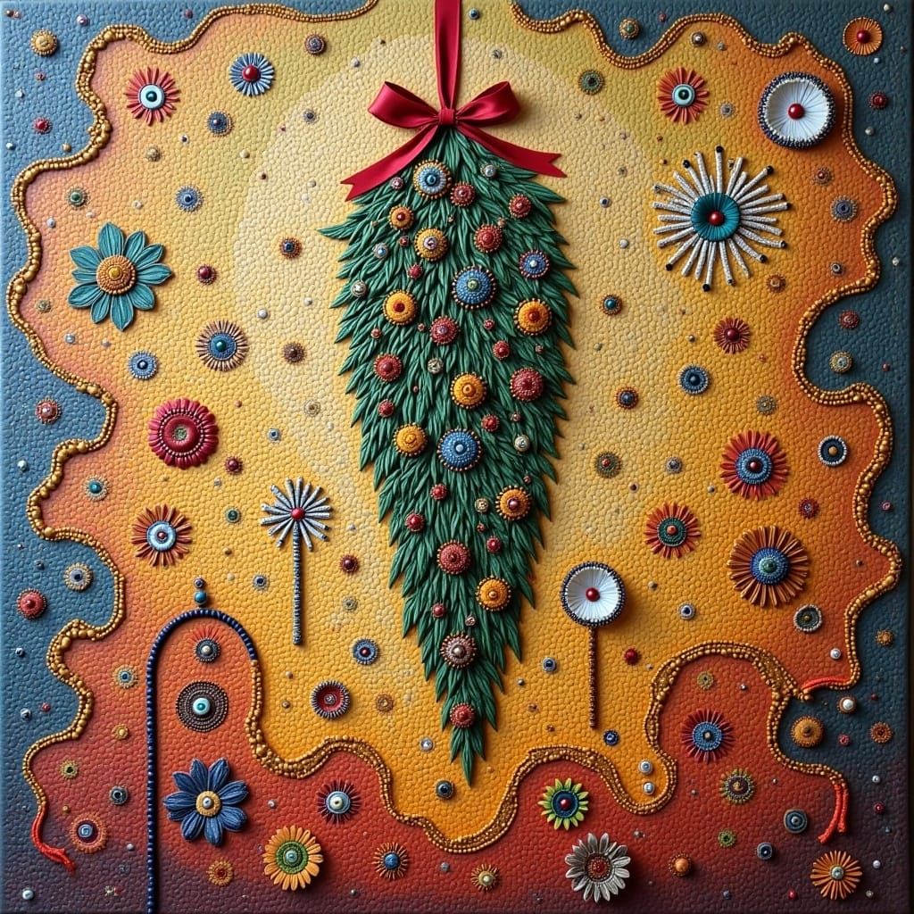 Whimsical Mistletoe Scene in Quilted Wall Hanging Art