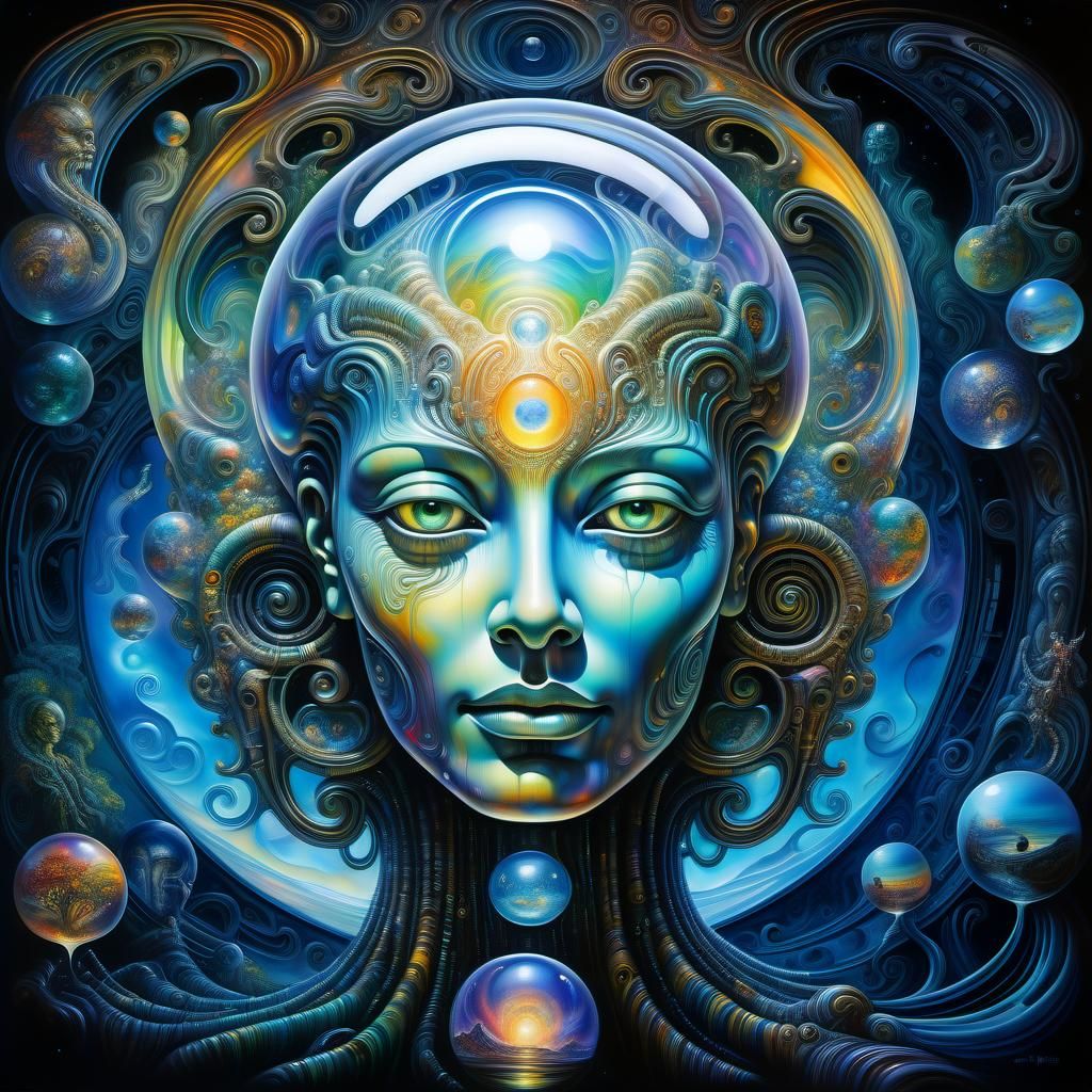 AI's Joyful Face Amid Dreamlike Visions