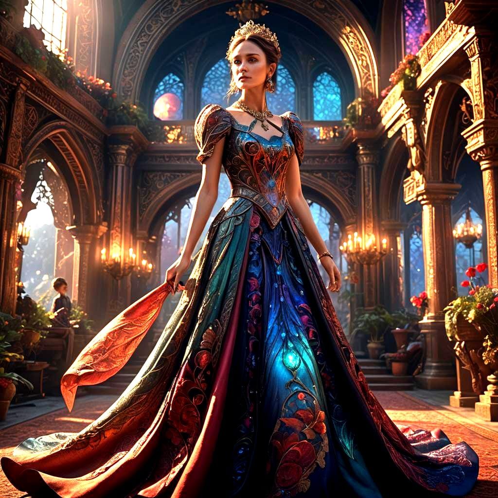 Woman in Elaborate Dress: Detailed Matte Painting