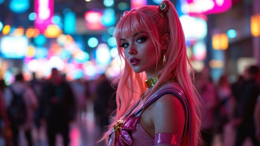 Sailor Jupiter Cosplay in Synthwave Neon Style