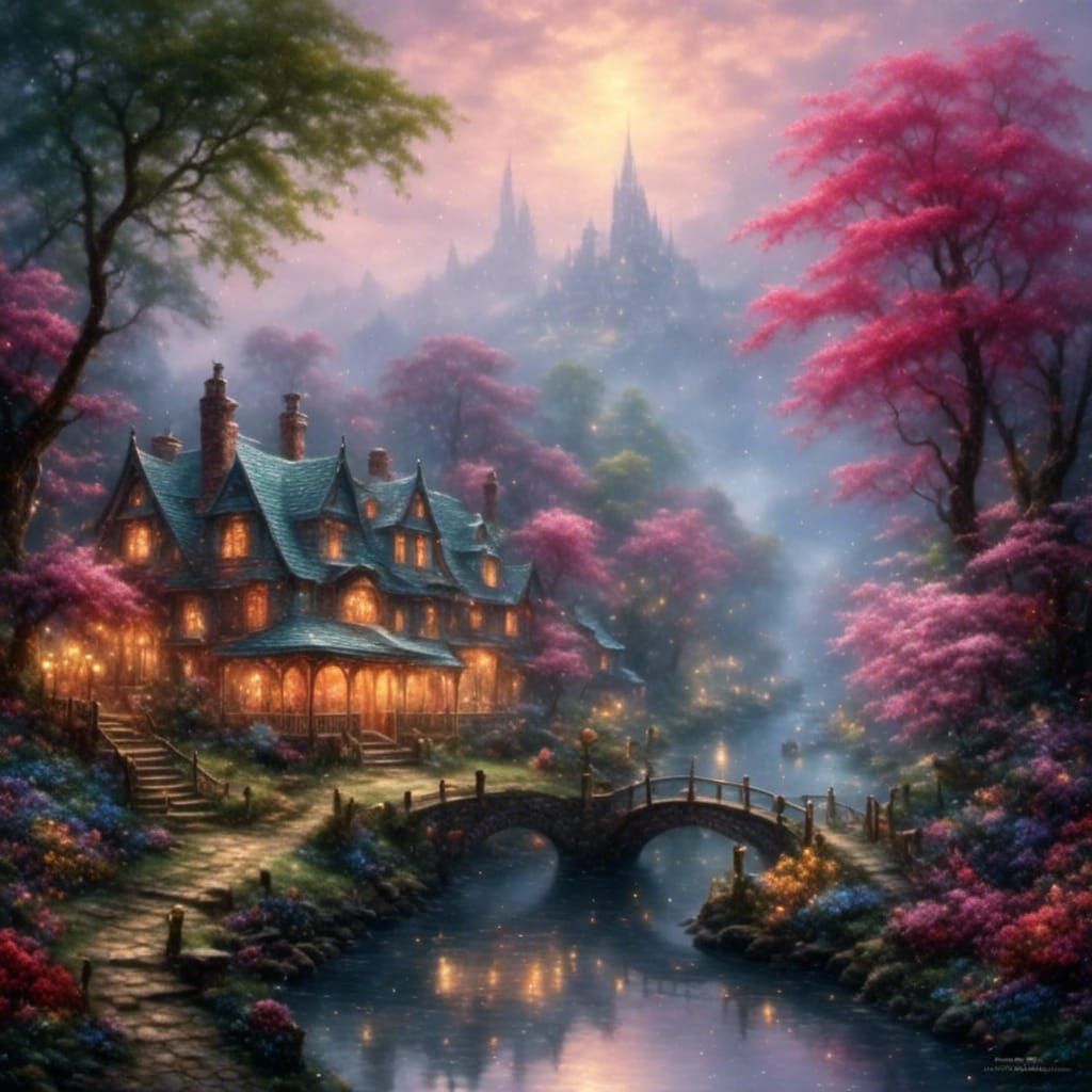 Ethereal Cat in Hyperdetailed Fantasy Village