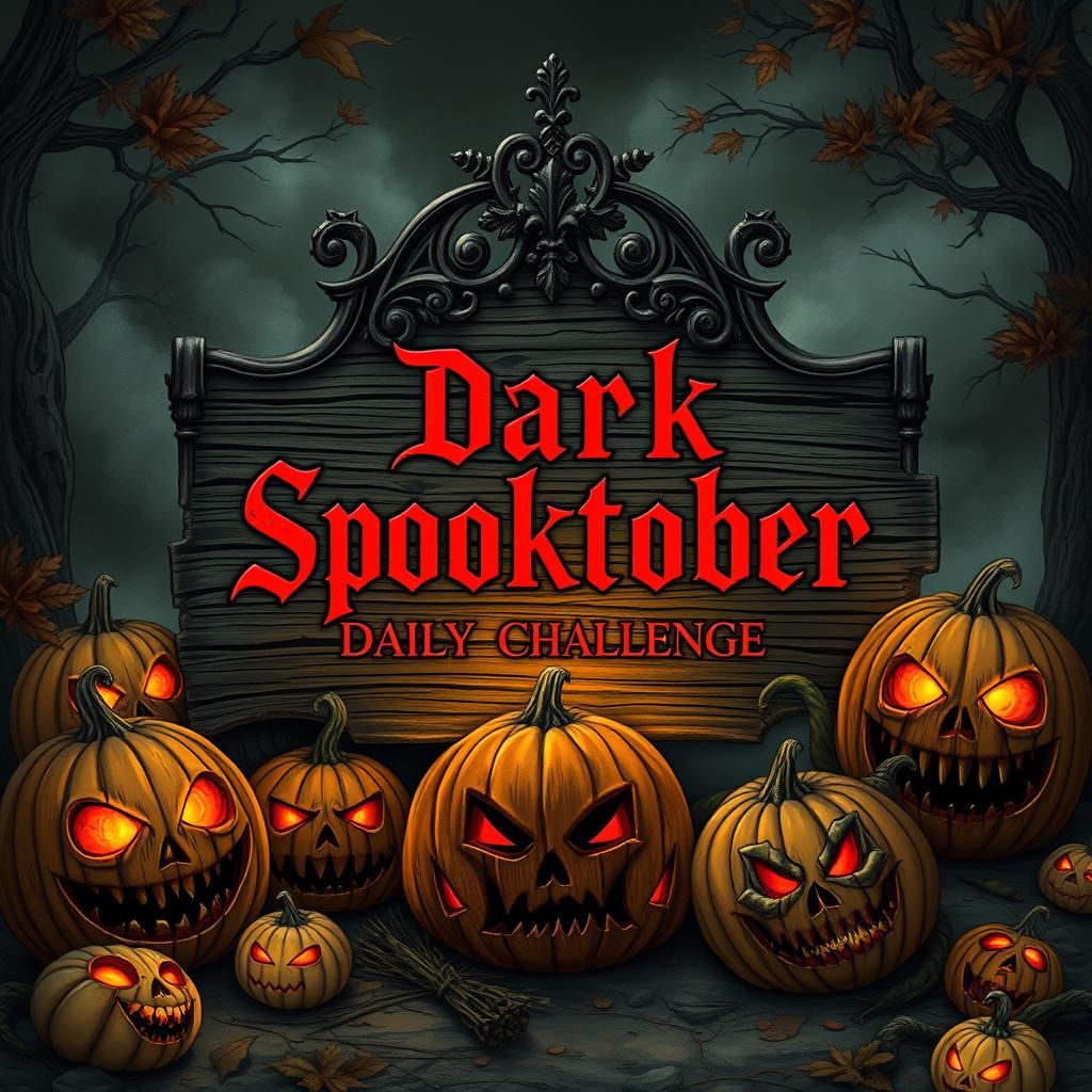 Dark Spooktober Sign with Grotesque Jack-o-Lanterns