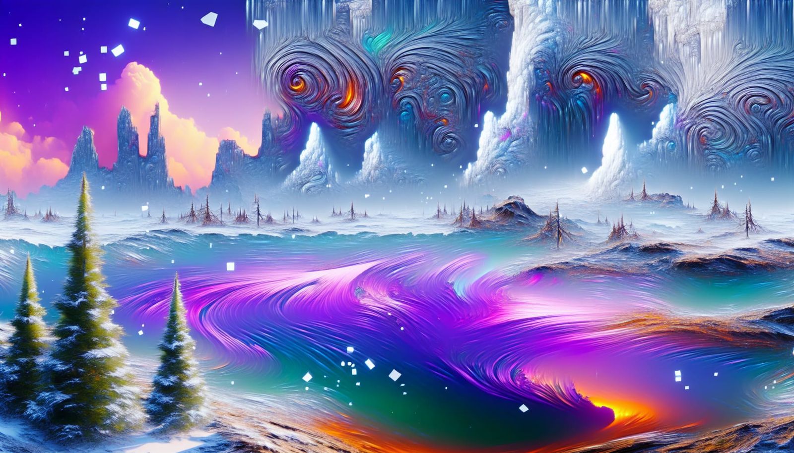 Detailed Snowy Fantasy World Matte Painting