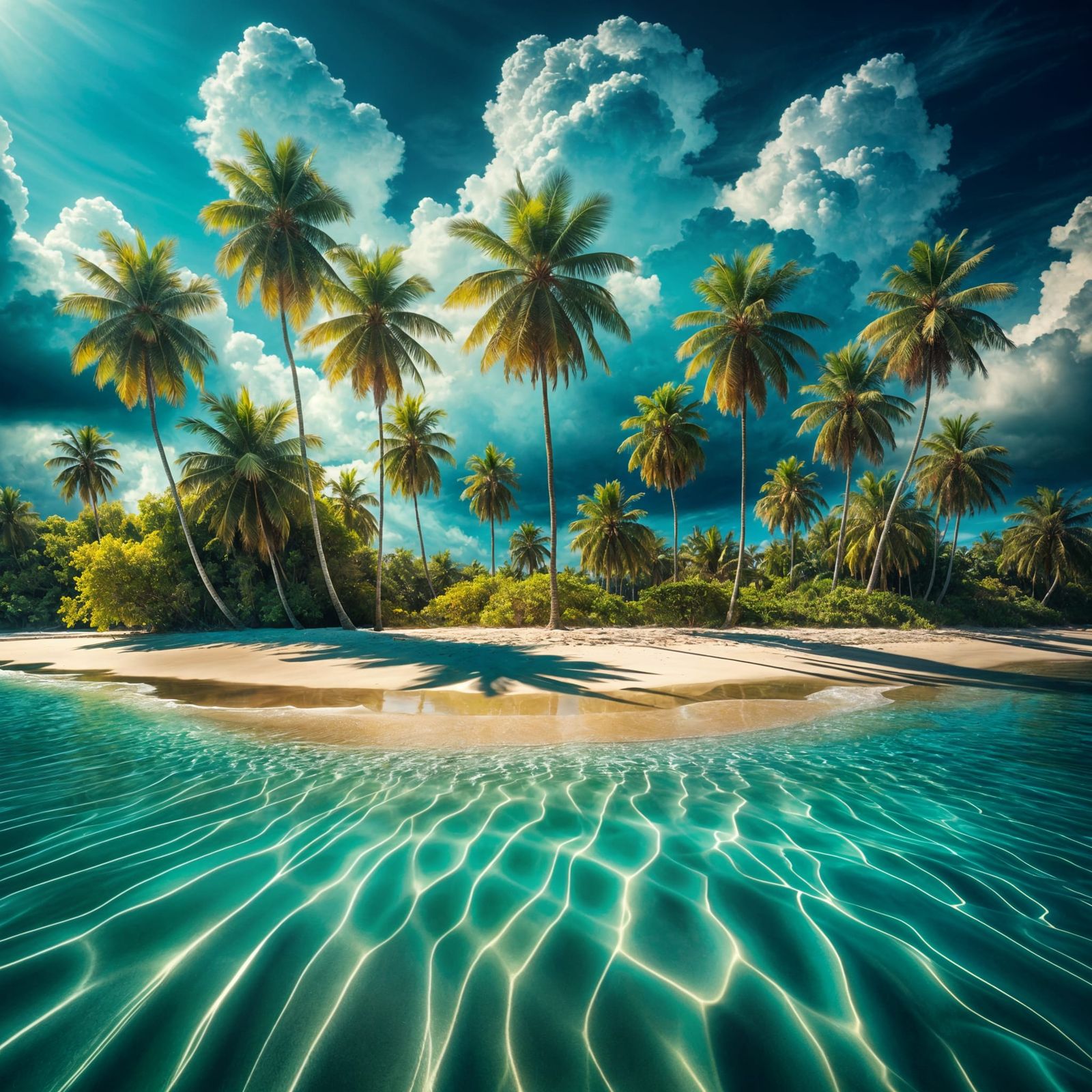Tropical Beach Serenity with Palm Trees and Turquoise Water