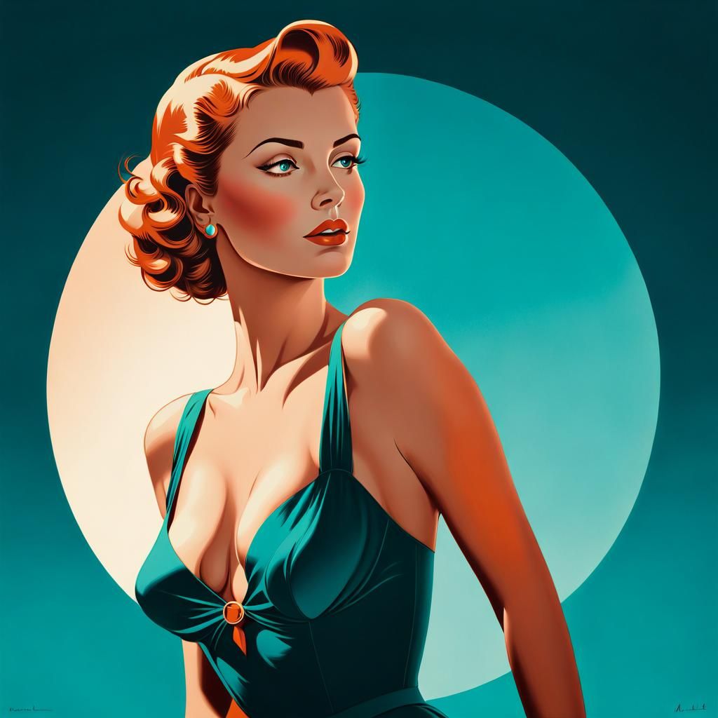 Elegant Pin-Up Silhouette in Retro Sunset Tones