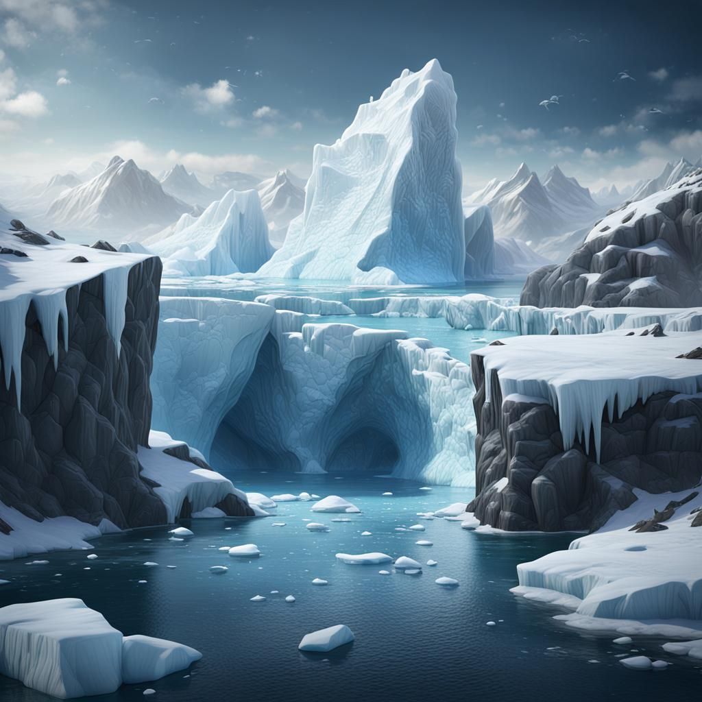 Majestic Iceberg Scene in Detailed Matte Painting
